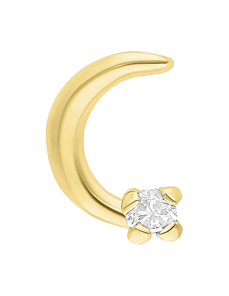 Broqueles de luna de oro 10 K con acabado pulido zirconia 2