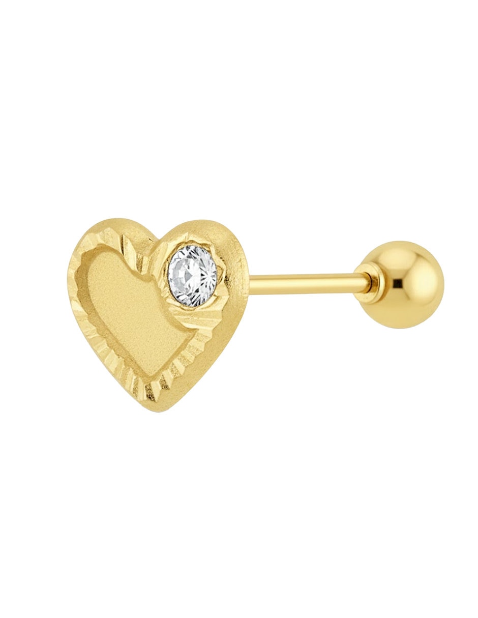 Broqueles de corazón de oro 10 K con acabado pulido zirconia Broqueles de corazón de oro 10 K con acabado pulido zirconia