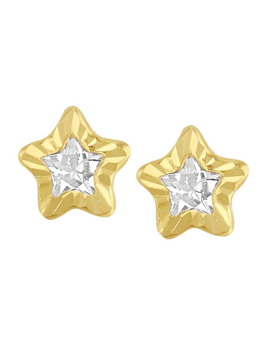 Broqueles de estrella de oro 10 K con acabado brillante zirconia 3