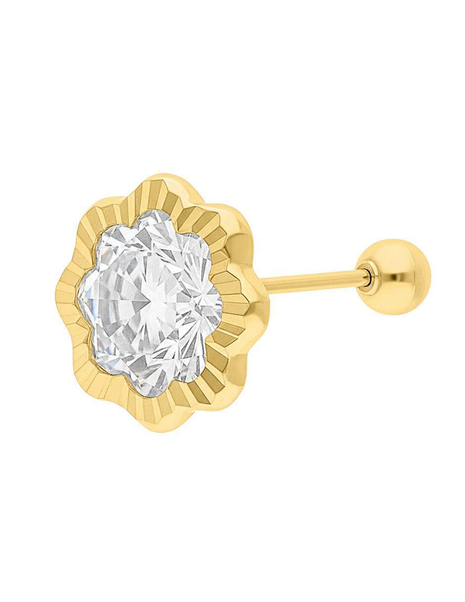 Broqueles de flor  de oro 10 K con acabado brillante zirconia 2