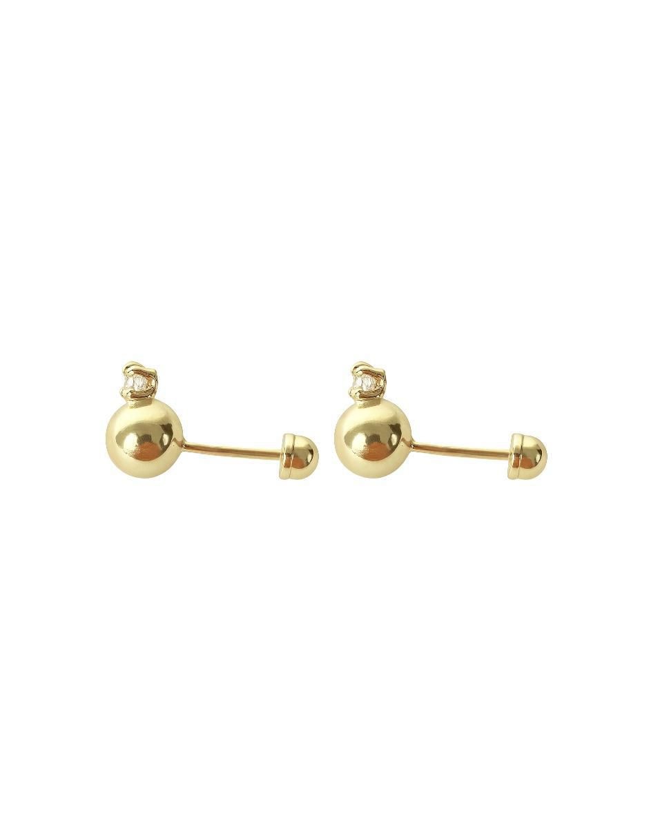 Broqueles de esfera de oro 14 K con acabado brillante zirconia 2