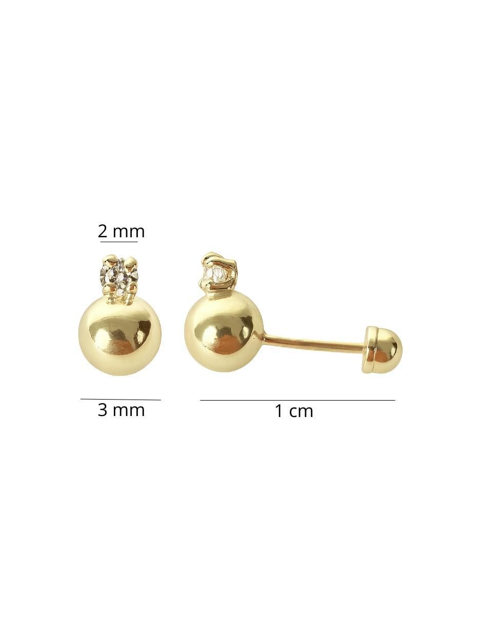 Broqueles de esfera de oro 14 K con acabado brillante zirconia 4