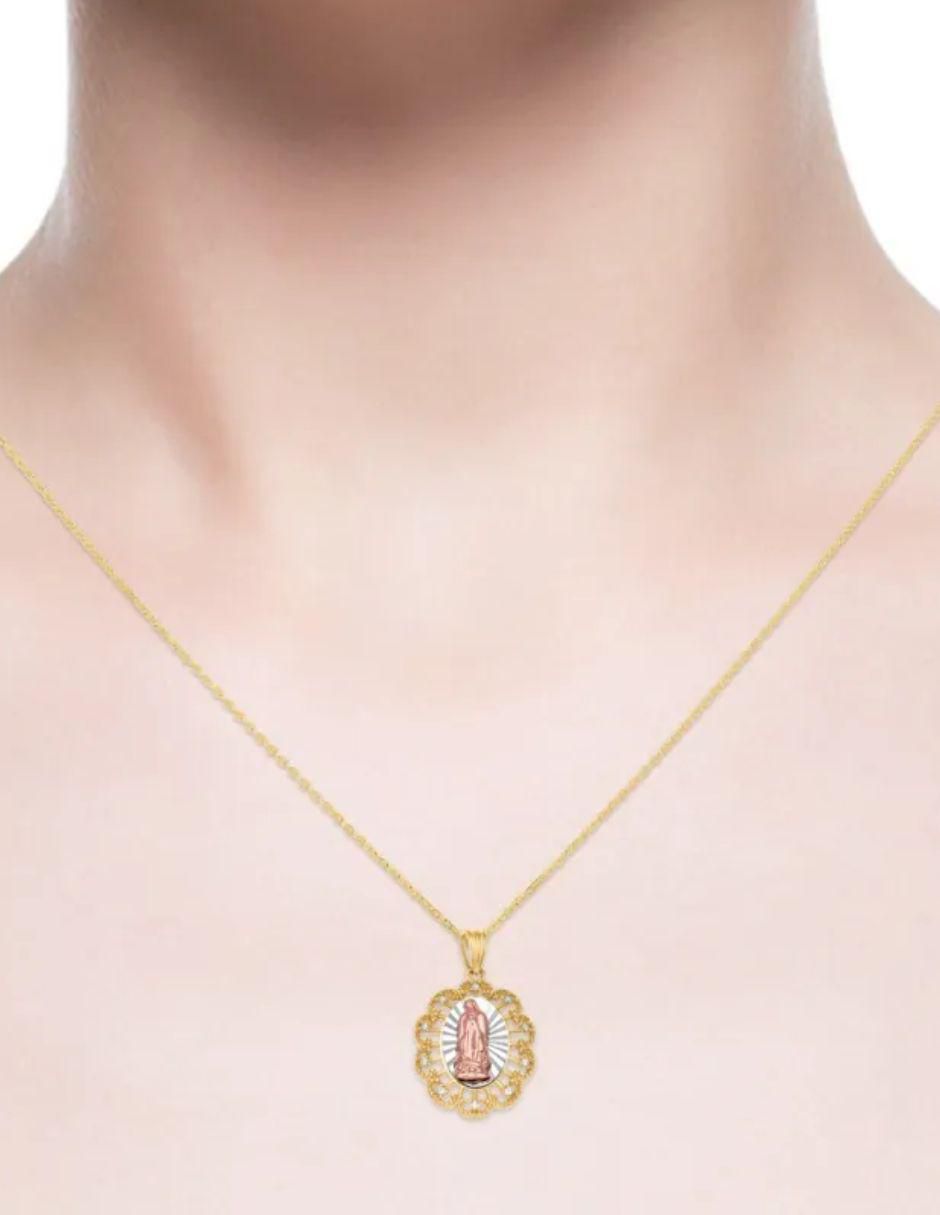 Medalla de flor virgen de guadalupe de oro florentino 14 K zirconia 3