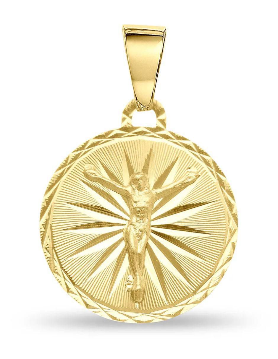 Medalla redonda jesucristo de oro amarillo 14 K 2
