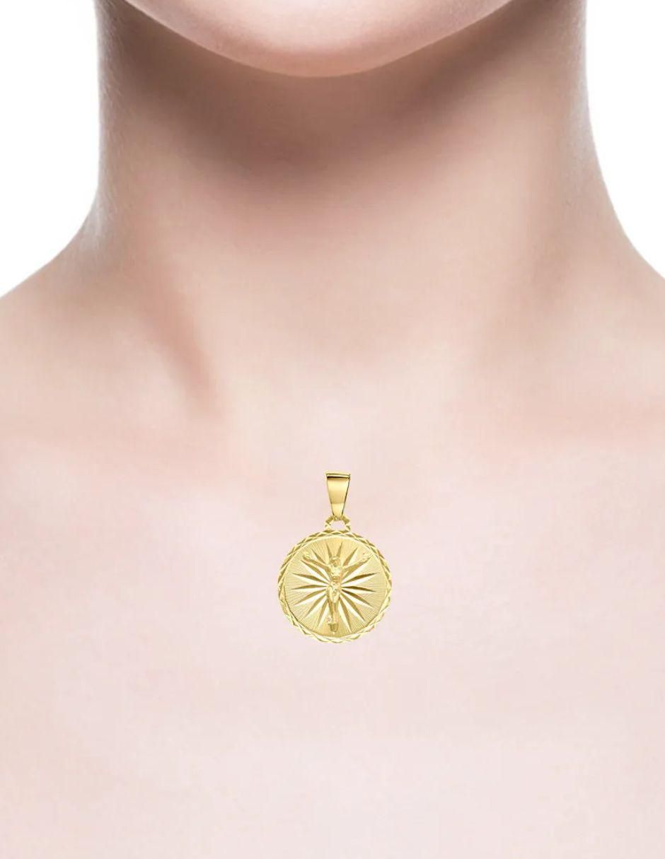 Medalla redonda jesucristo de oro amarillo 14 K 3