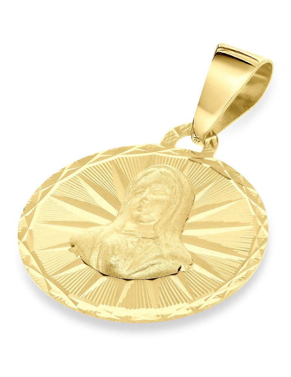 Medalla redonda virgen de guadalupe de oro amarillo 14 K