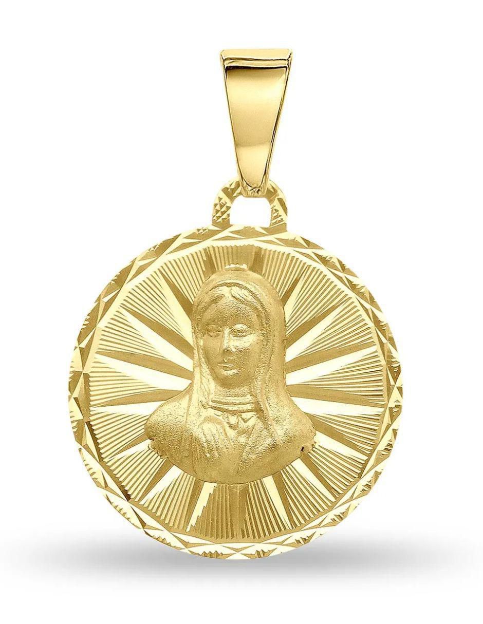 Medalla redonda virgen de guadalupe de oro amarillo 14 K 2