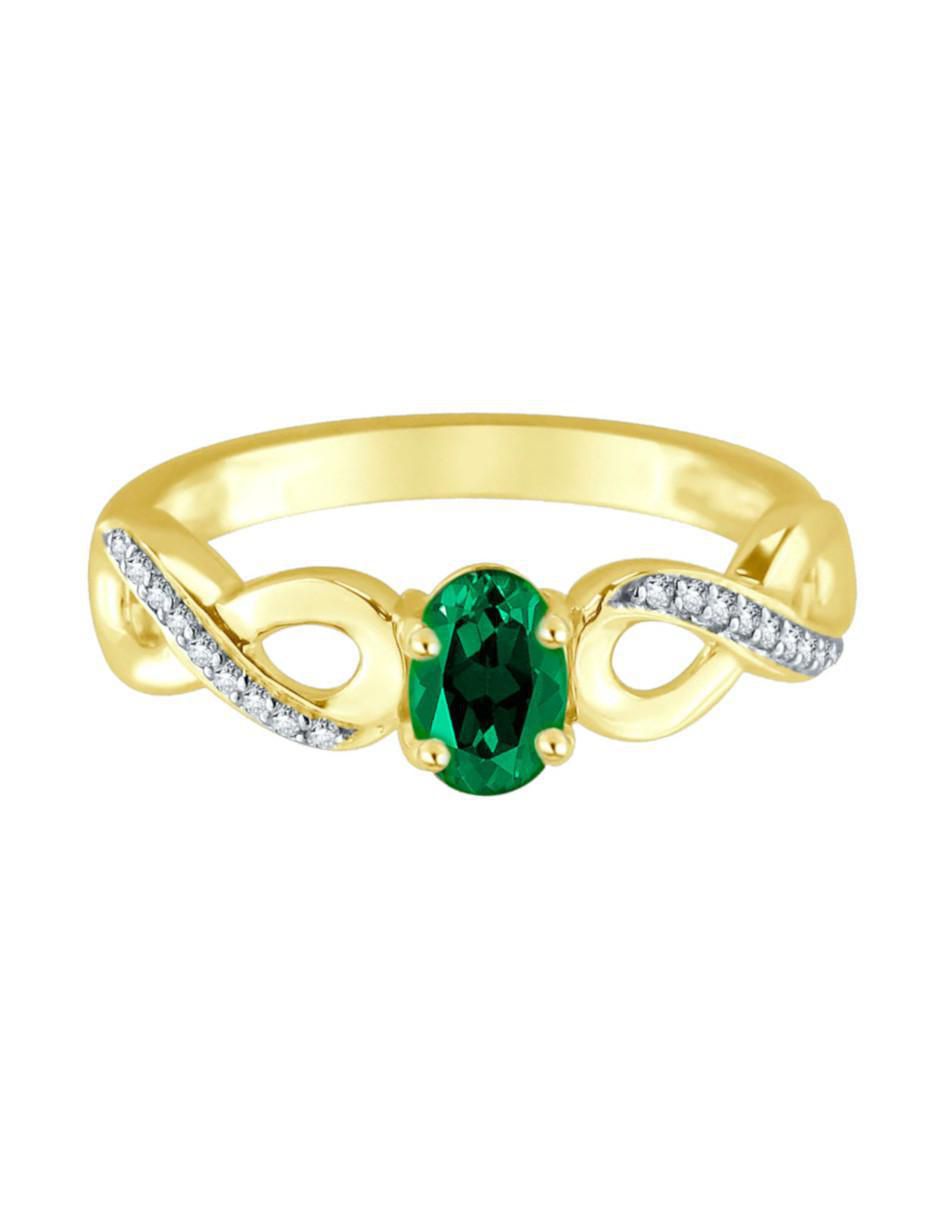 Anillo de infinito Lisa 14 k de oro esmeralda y diamante brillante