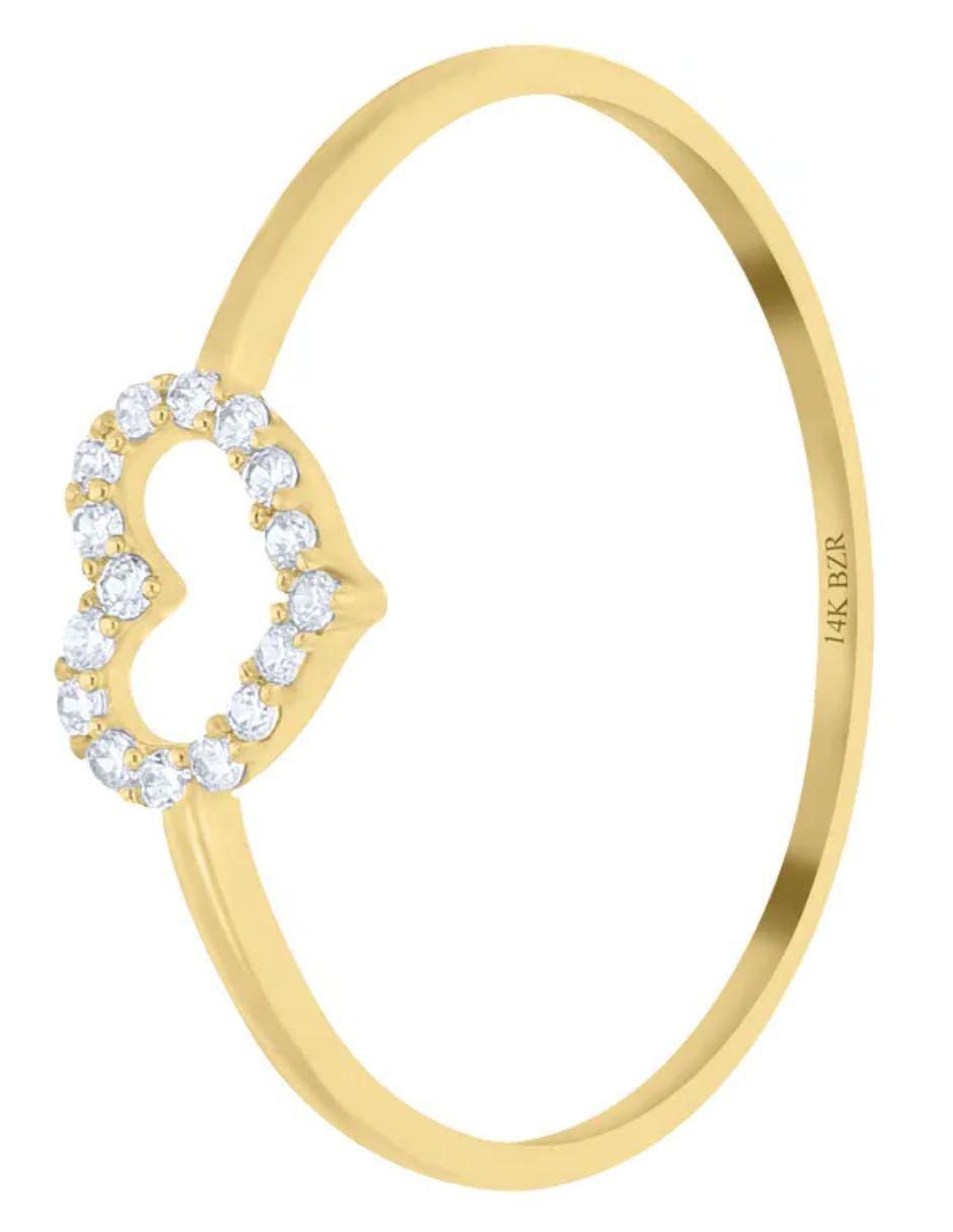 Anillo de corazón 14 k de oro amarillo zirconia brillante 2