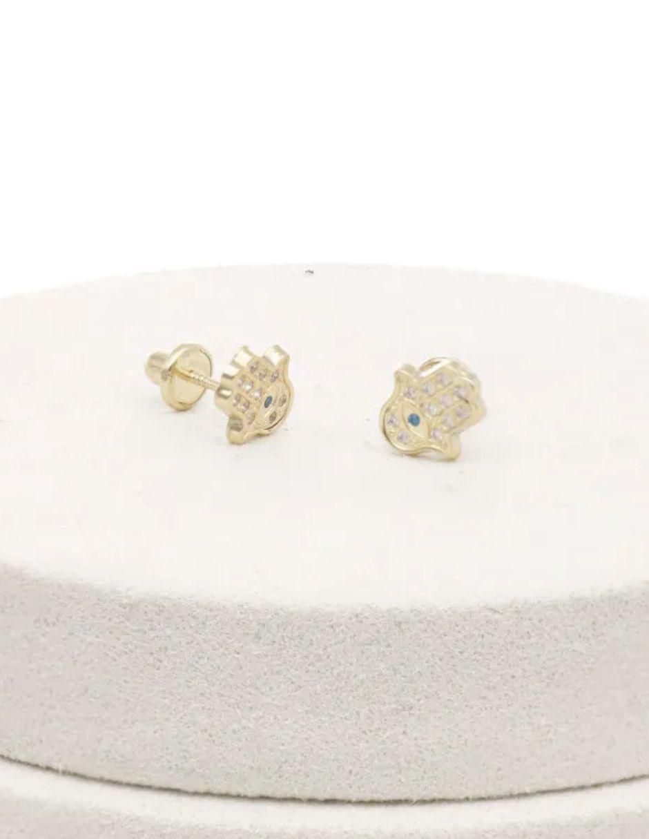 Broqueles de mano de Fátima de oro amarillo 10 K con acabado brillante zirconia 2