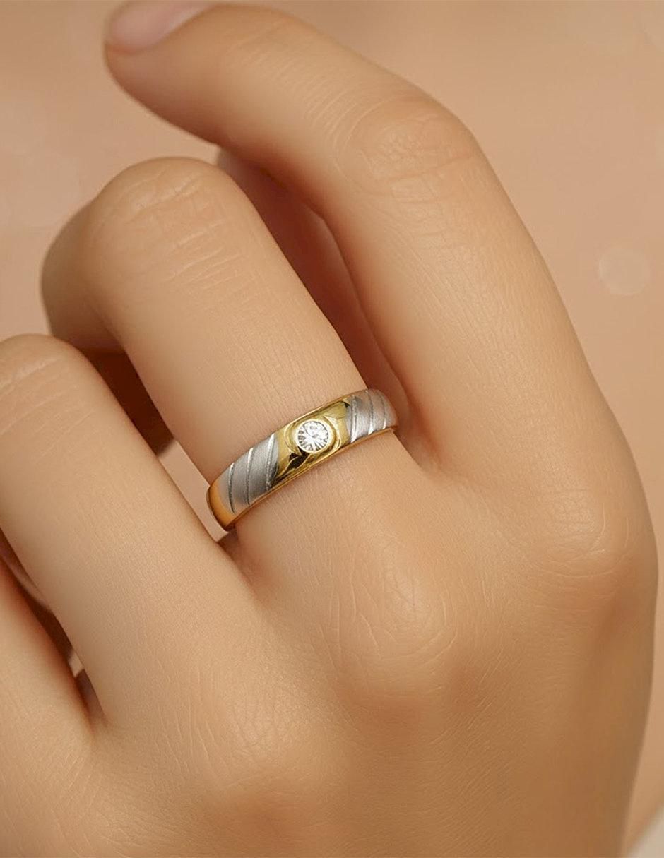 Anillo circular 10 k de oro zirconia pulido 4