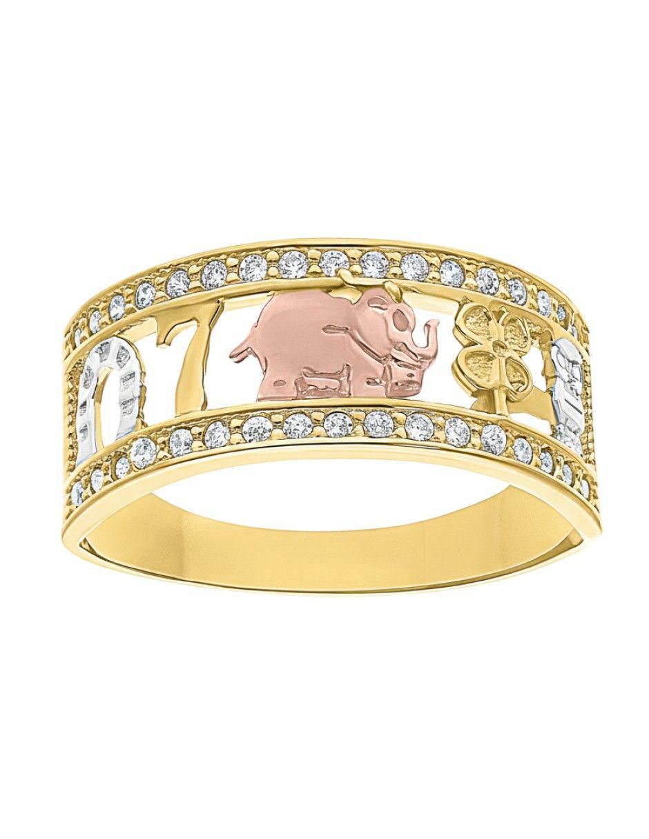 Anillo circular 10 k de oro zirconia pulido
