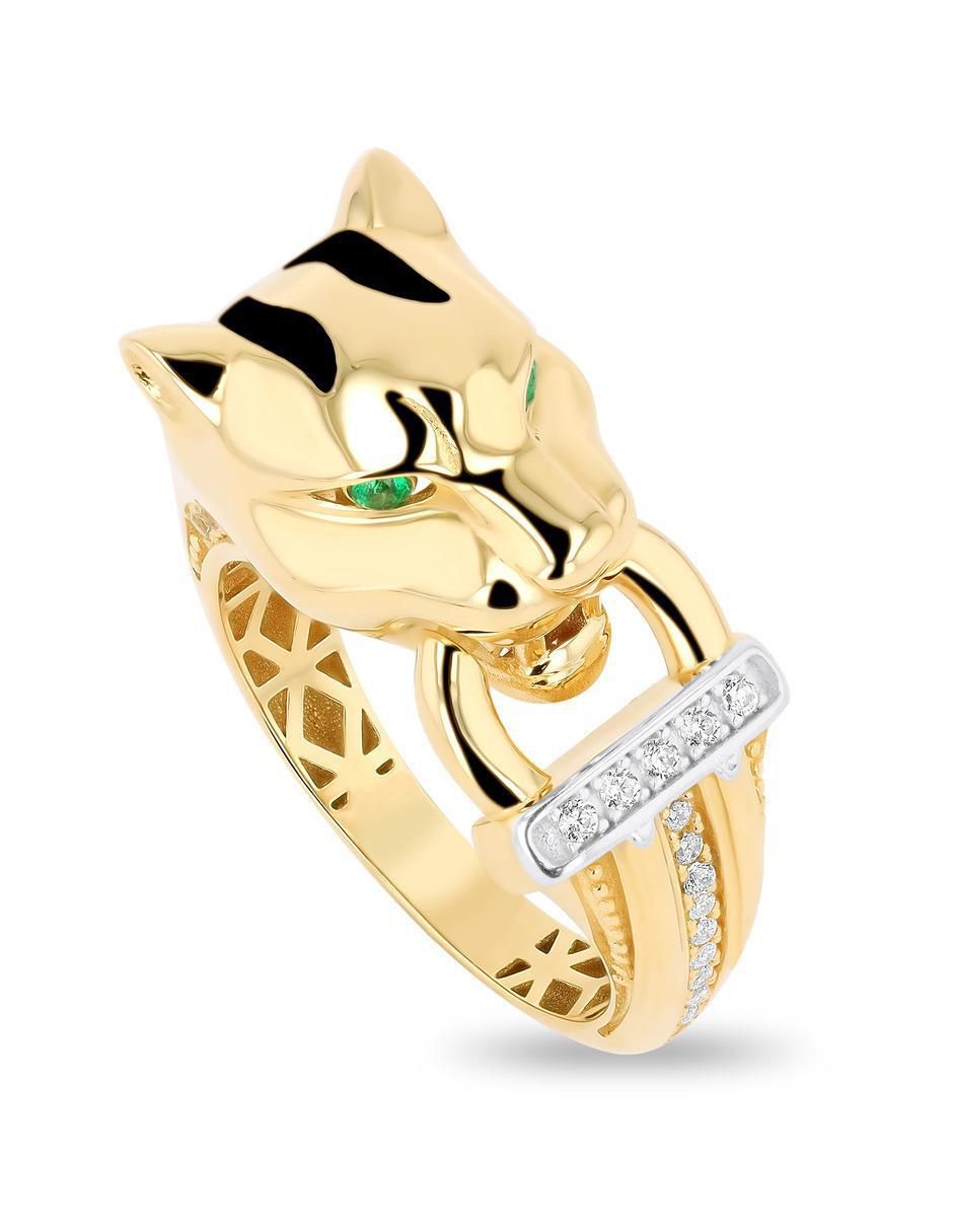 Anillo de jaguar 14 k de oro amarillo zirconia brillante
