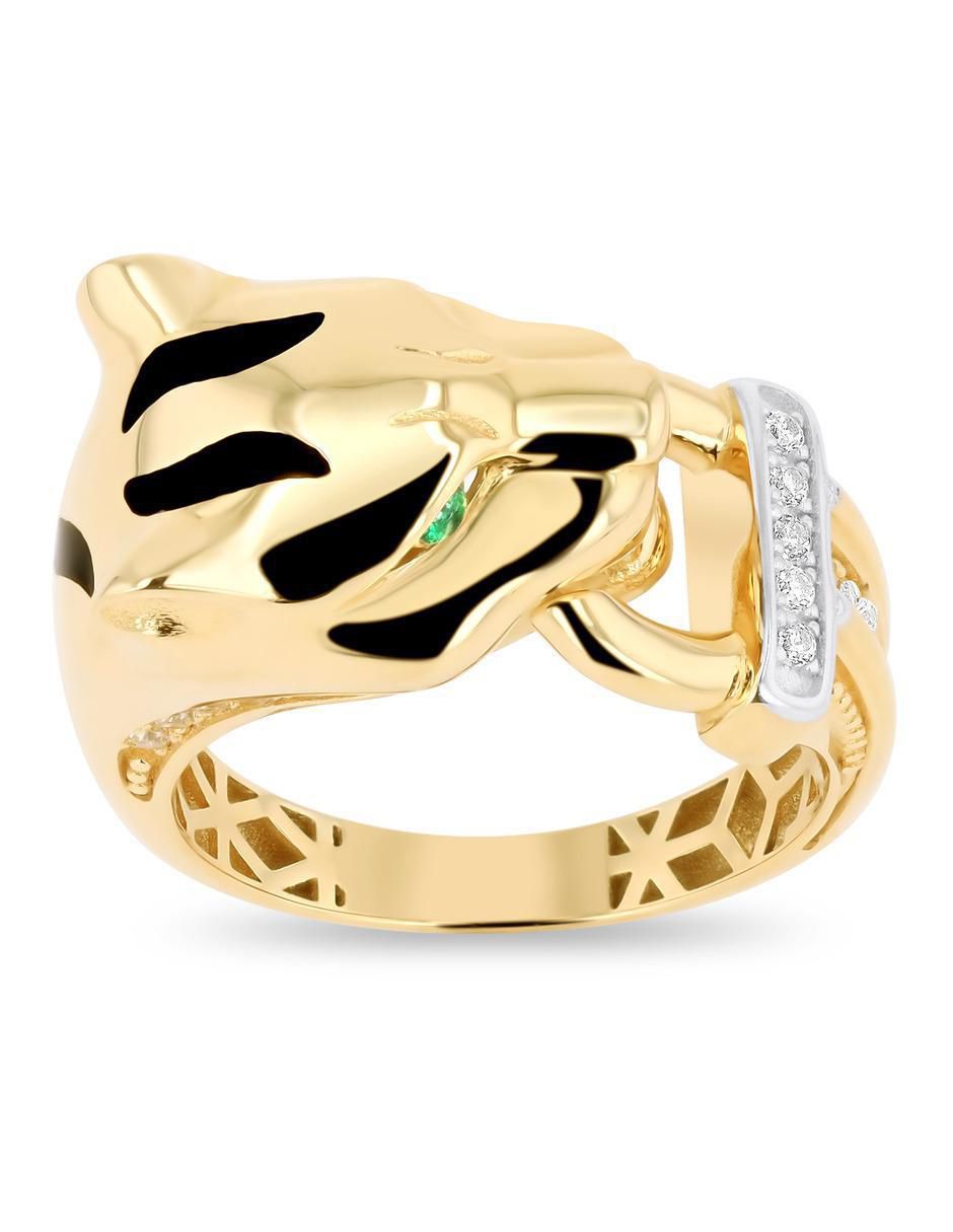 Anillo de jaguar 14 k de oro amarillo zirconia brillante 3