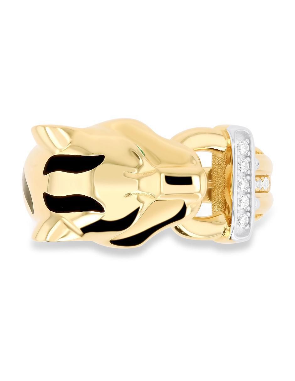 Anillo de jaguar 14 k de oro amarillo zirconia brillante 4