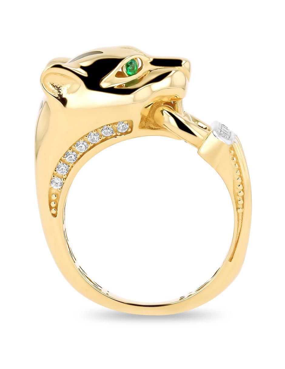 Anillo de jaguar 14 k de oro amarillo zirconia brillante 5