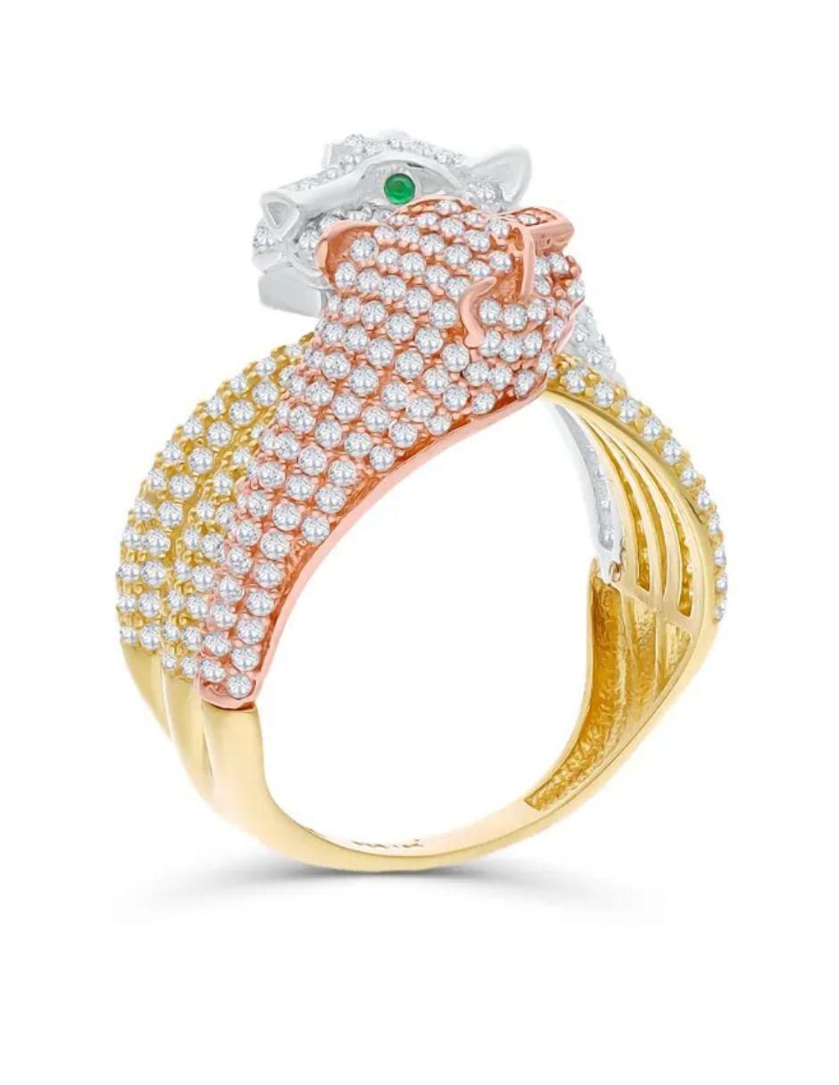 Anillo de jaguar 14 k de oro florentino zirconia brillante 3