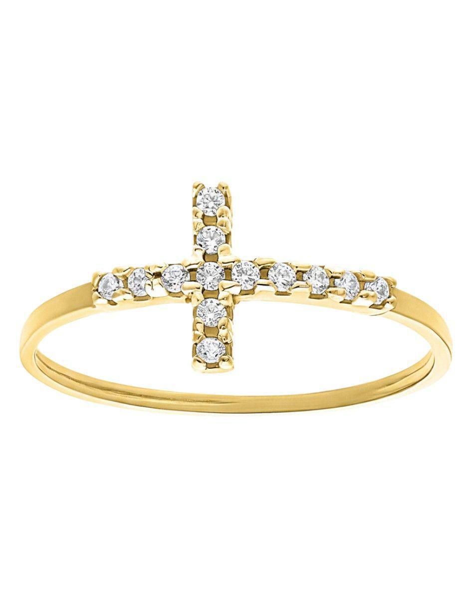 Anillo de cruz 10 k de oro zirconia pulido 2