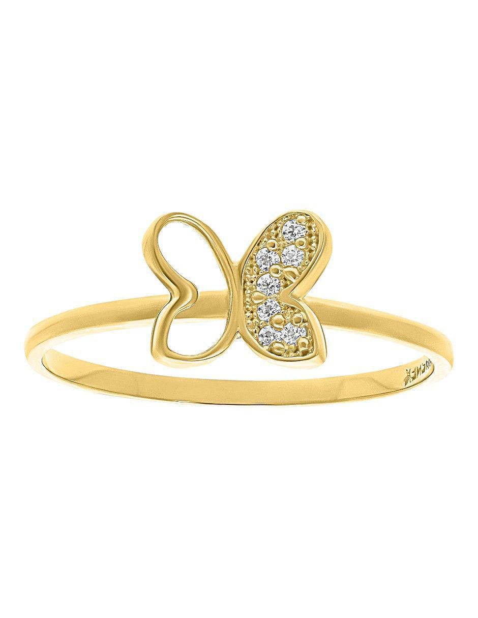 Anillo de mariposa 10 k de oro zirconia pulido