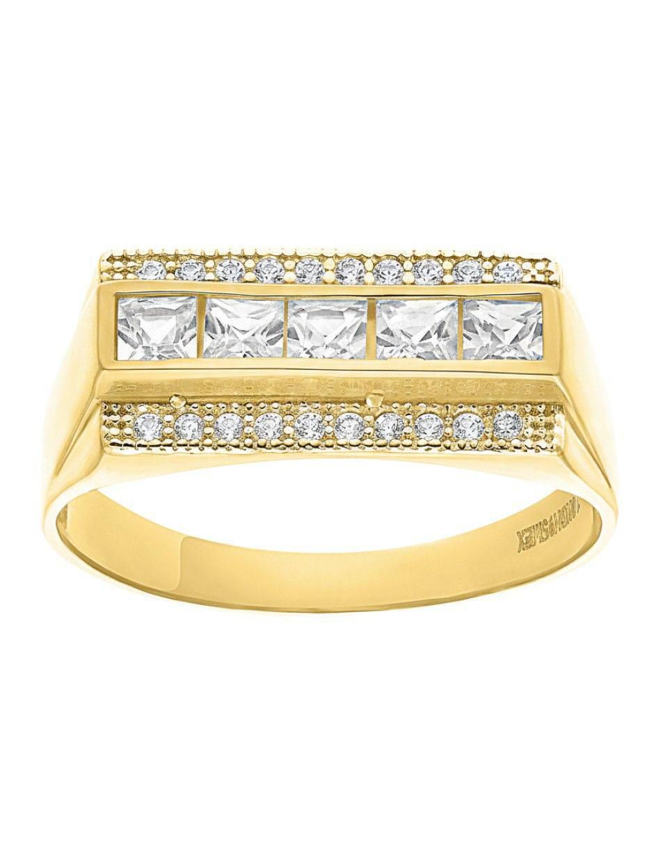Anillo rectangular 10 k de oro zirconia pulido 3