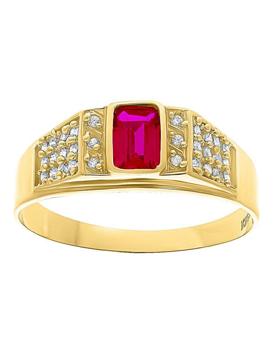 Anillo rectangular 10 k de oro zirconia pulido