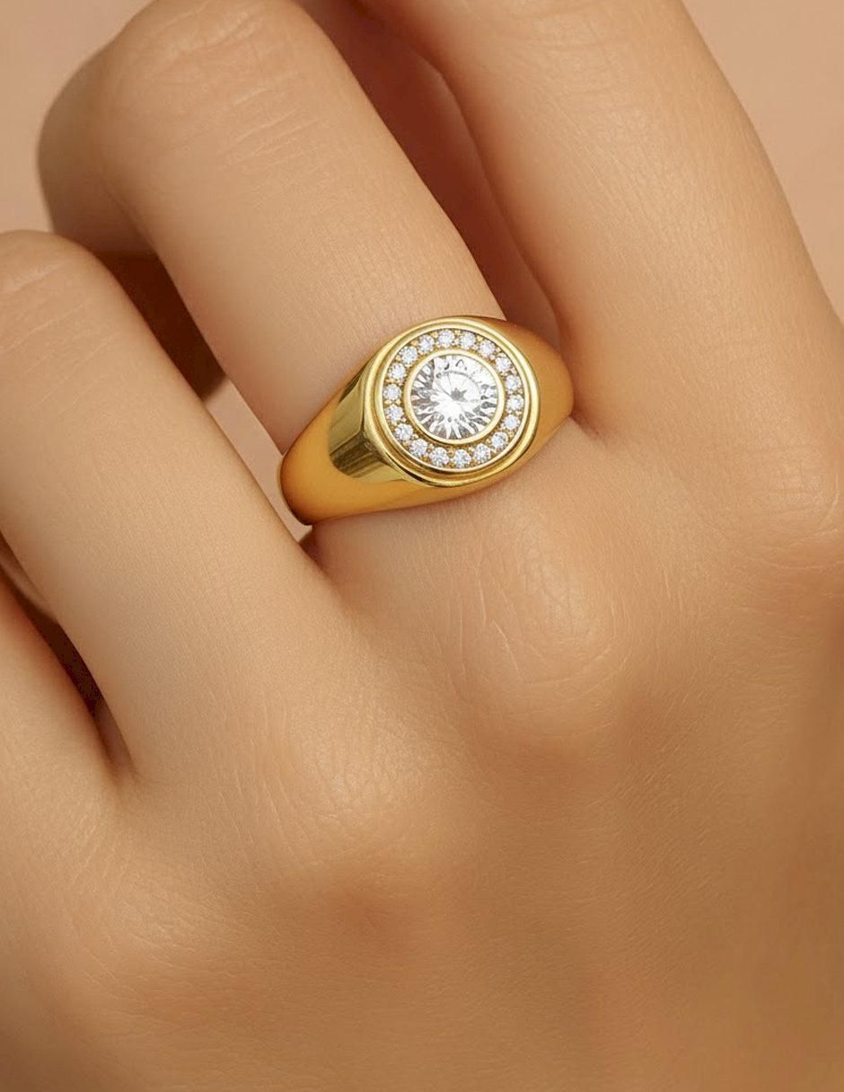 Anillo circular 10 k de oro zirconia pulido 5