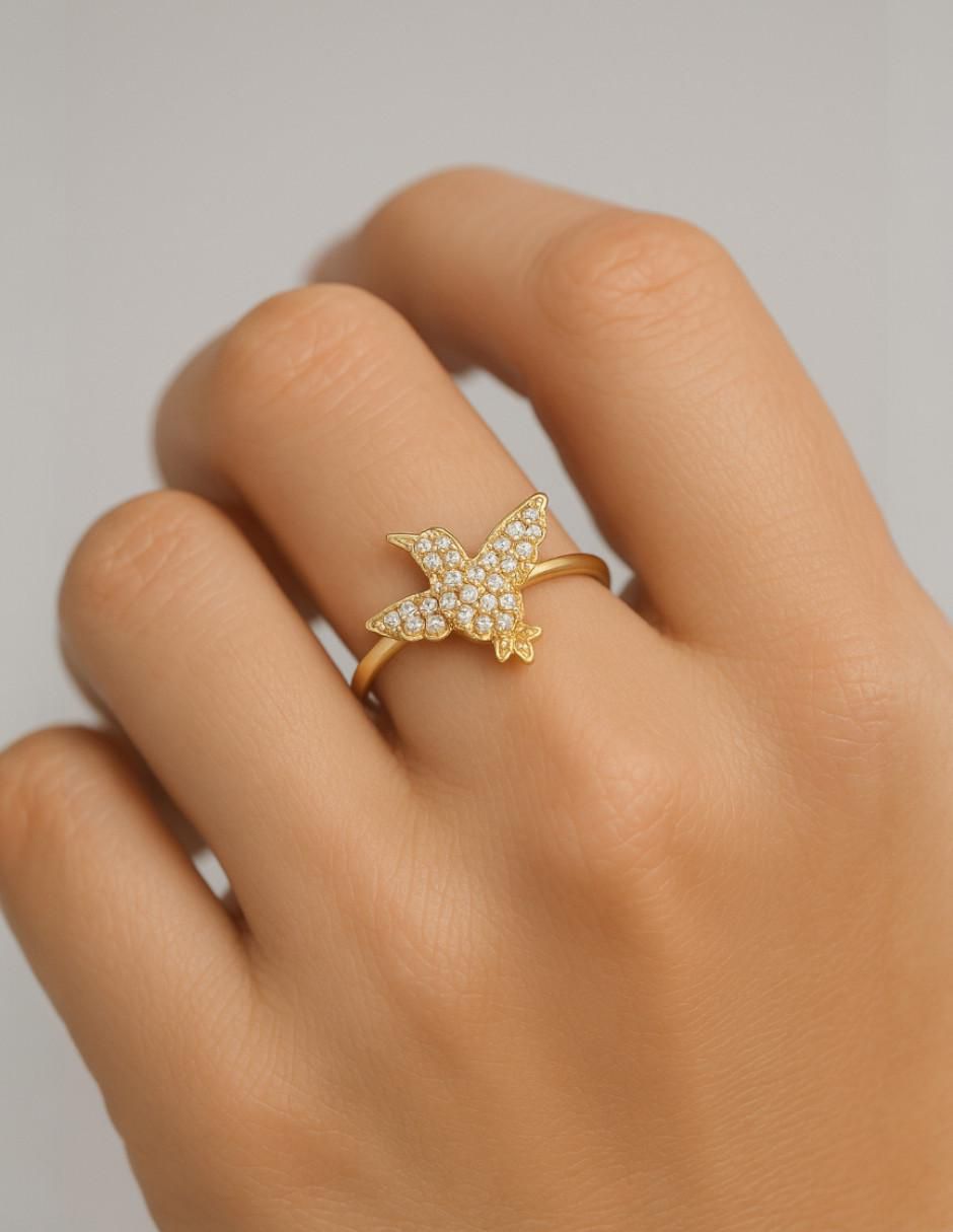 Anillo de colibrí 10 k de oro zirconia pulido 4