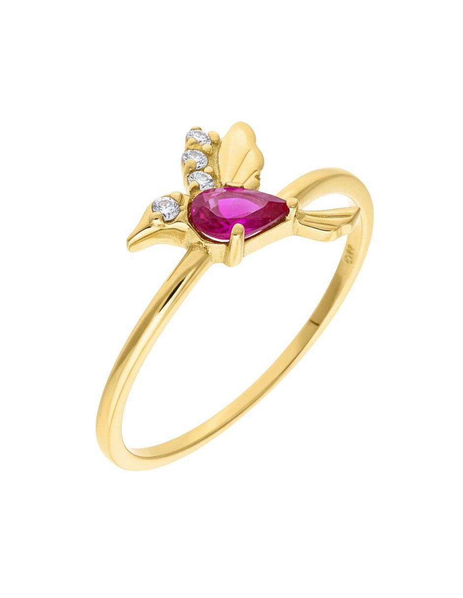 Anillo de colibrí 10 k de oro zirconia pulido 2