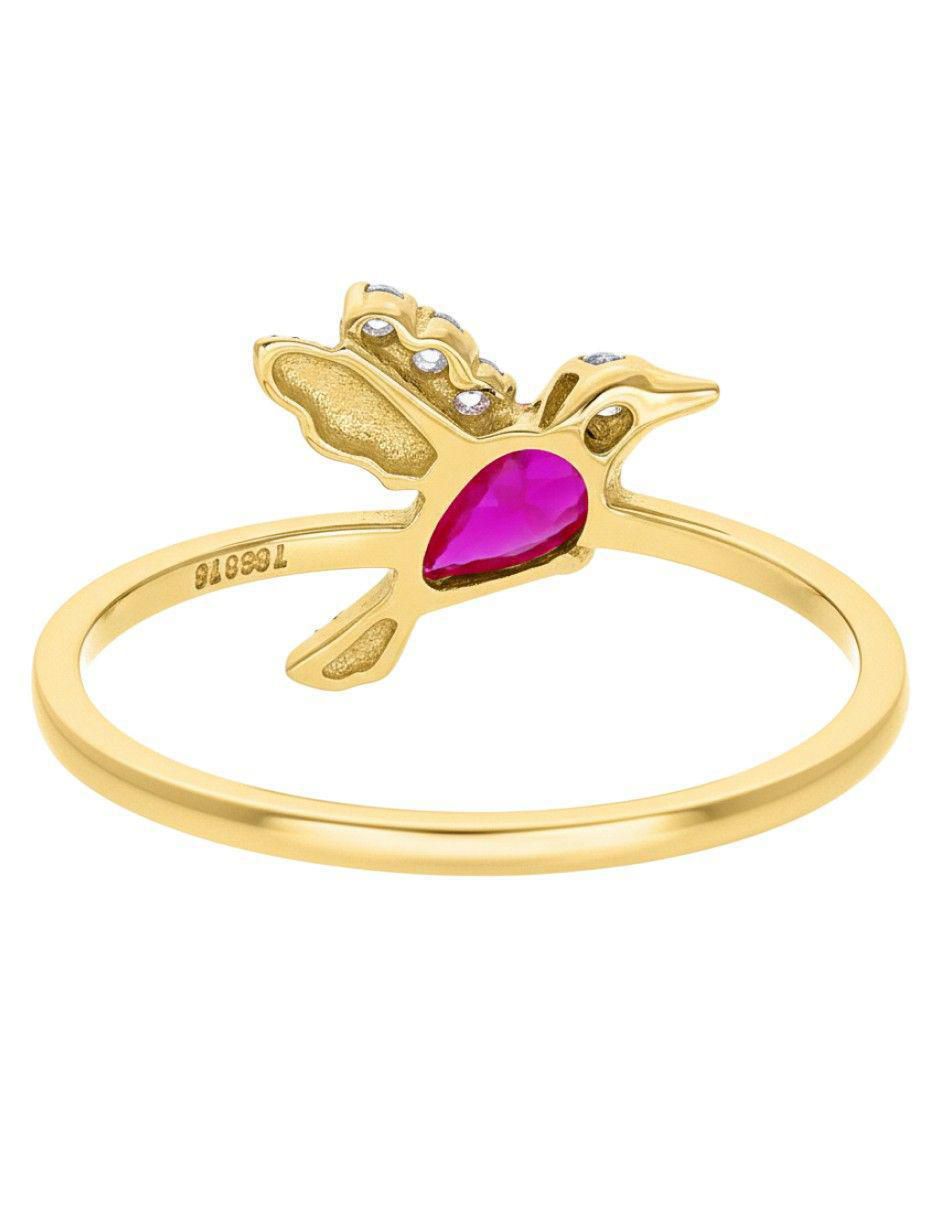 Anillo de colibrí 10 k de oro zirconia pulido 3