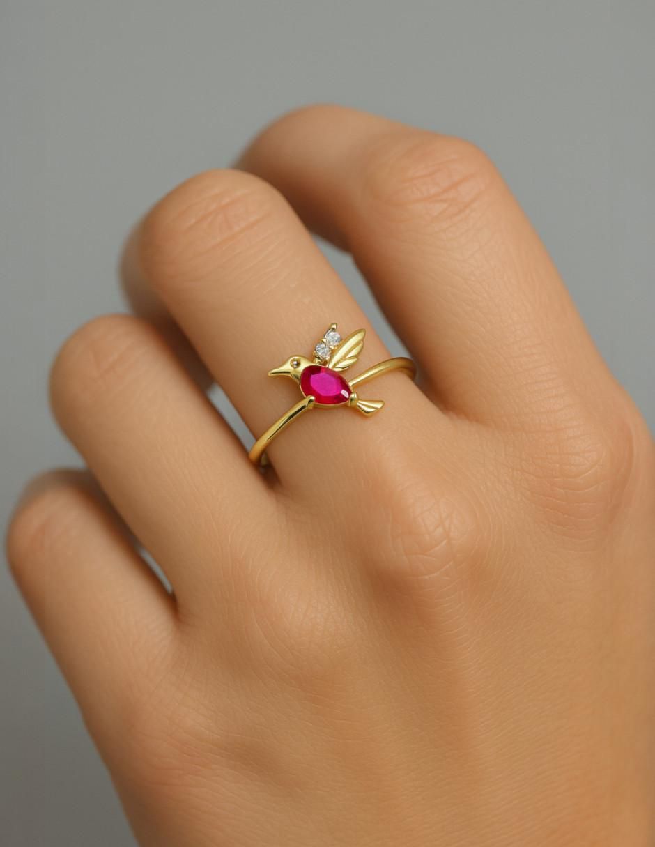 Anillo de colibrí 10 k de oro zirconia pulido 4