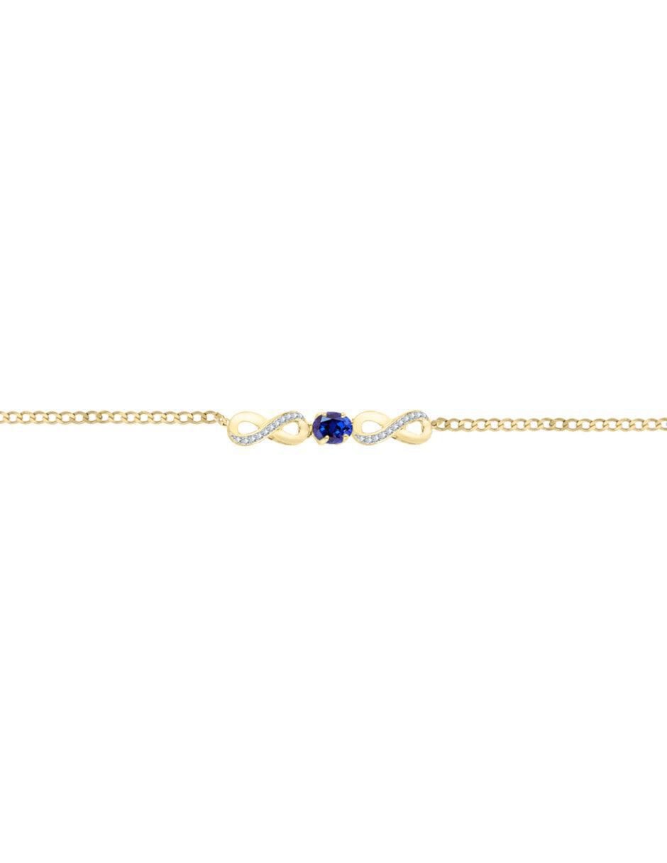 Pulsera de oro con zafiro y diamante 14 K Lisa con acabado brillante