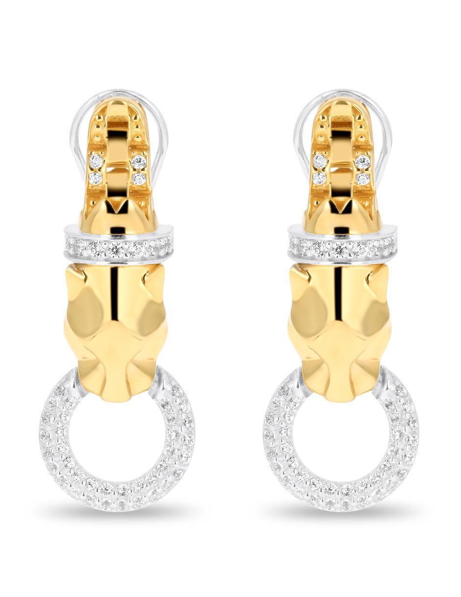 Aretes cortos de pantera de oro amarillo 14 K con acabado brillante zirconia
