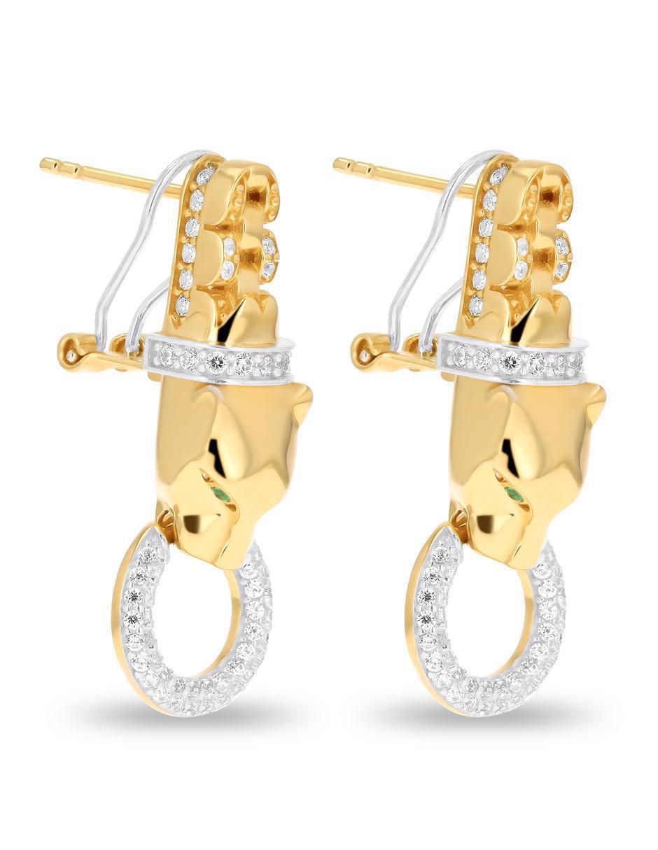 Aretes cortos de pantera de oro amarillo 14 K con acabado brillante zirconia 2