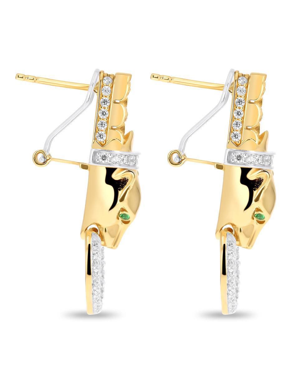 Aretes cortos de pantera de oro amarillo 14 K con acabado brillante zirconia 3