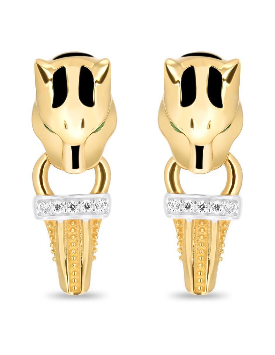 Aretes cortos de pantera de oro amarillo 14 K con acabado brillante zirconia