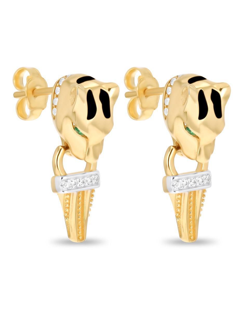 Aretes cortos de pantera de oro amarillo 14 K con acabado brillante zirconia 2