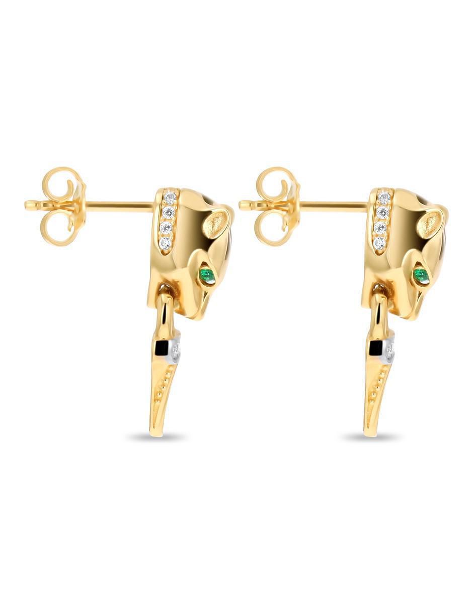Aretes cortos de pantera de oro amarillo 14 K con acabado brillante zirconia 3