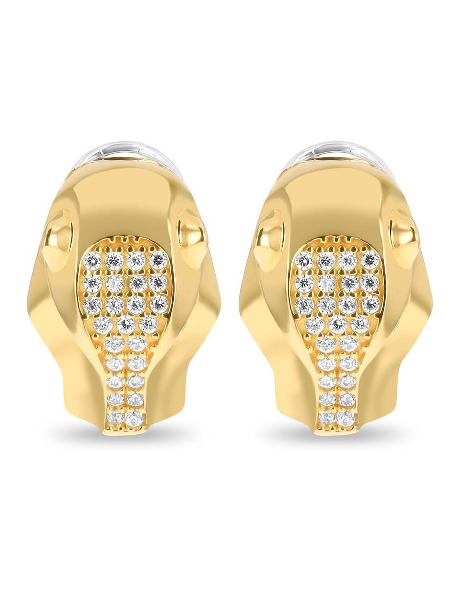 Aretes cortos de pantera de oro amarillo 14 K con acabado brillante zirconia