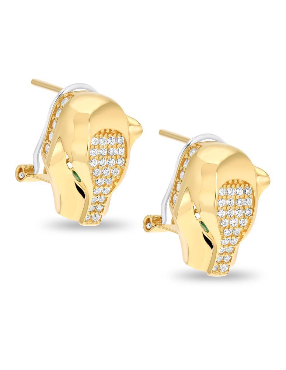 Aretes cortos de pantera de oro amarillo 14 K con acabado brillante zirconia 3