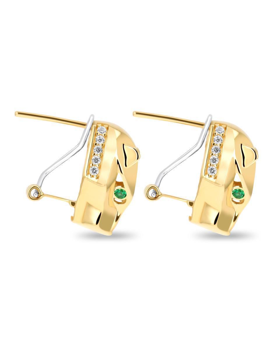 Aretes cortos de pantera de oro amarillo 14 K con acabado brillante zirconia 4