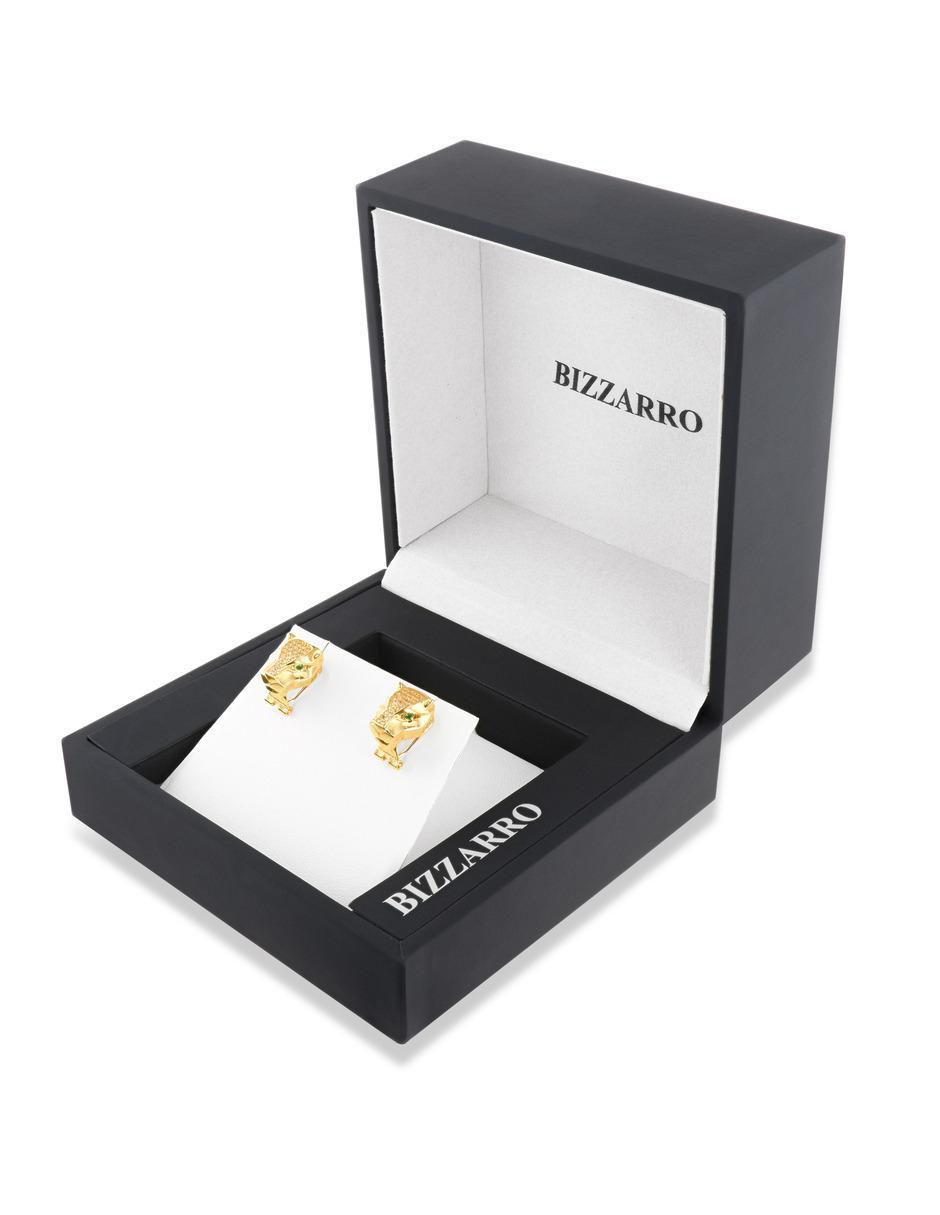 Aretes cortos de pantera de oro amarillo 14 K con acabado brillante zirconia 5