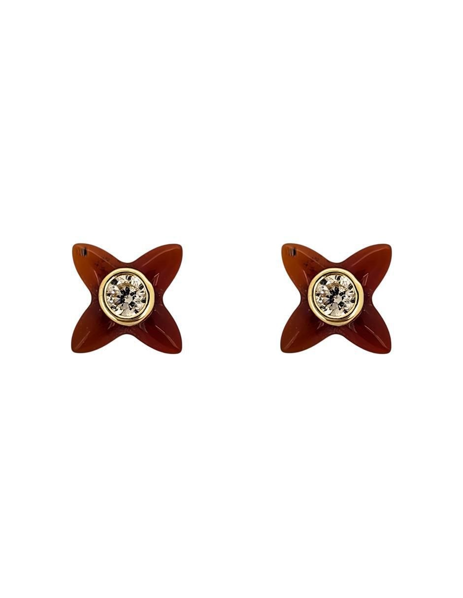 Broqueles de flor de oro amarillo 10 K con acabado brillante zirconia Broqueles de flor de oro amarillo 10 K con acabado brillante zirconia
