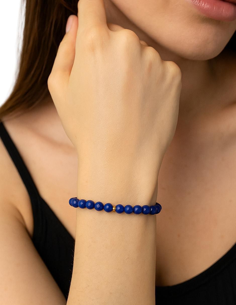 Pulsera de oro con lapislázuli 10 K con acabado liso 2