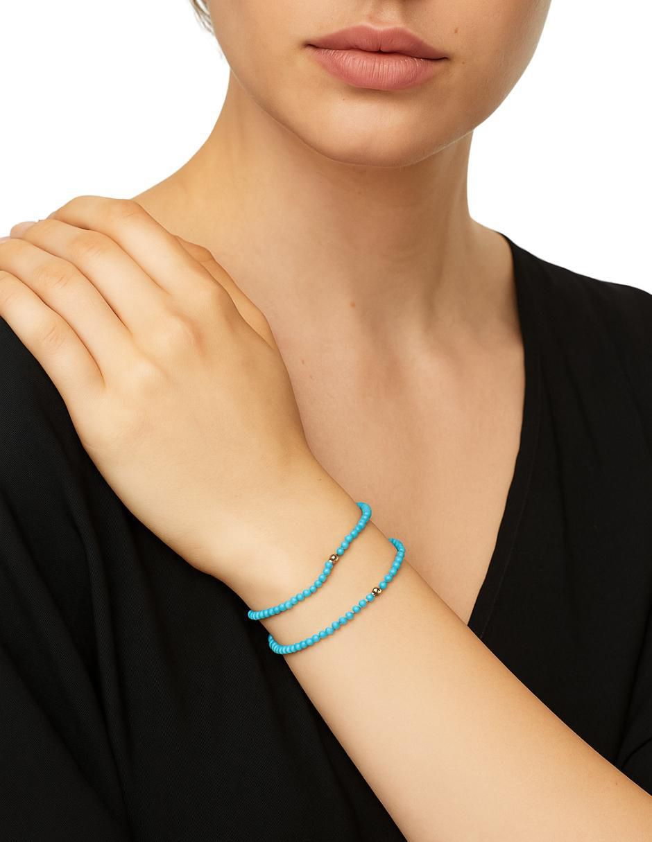 Pulsera de oro con turquesa 10 K con acabado liso 2