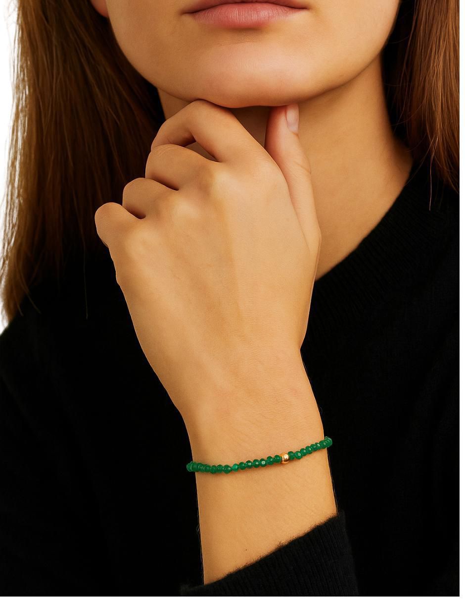 Pulsera con ágata verde natural 10 K con acabado brillante 3