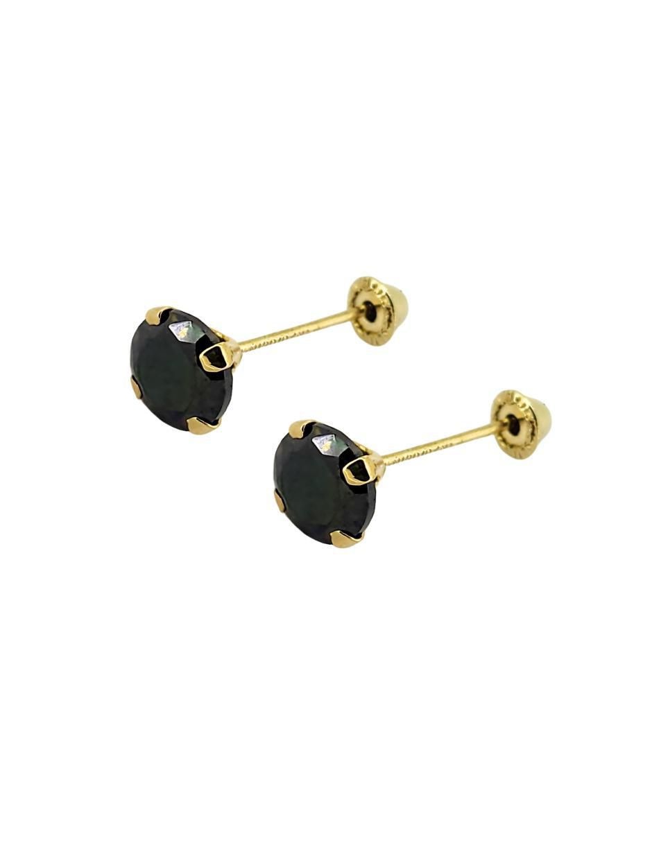 Broqueles redondos de oro amarillo 10 K con acabado pavé zirconia 3