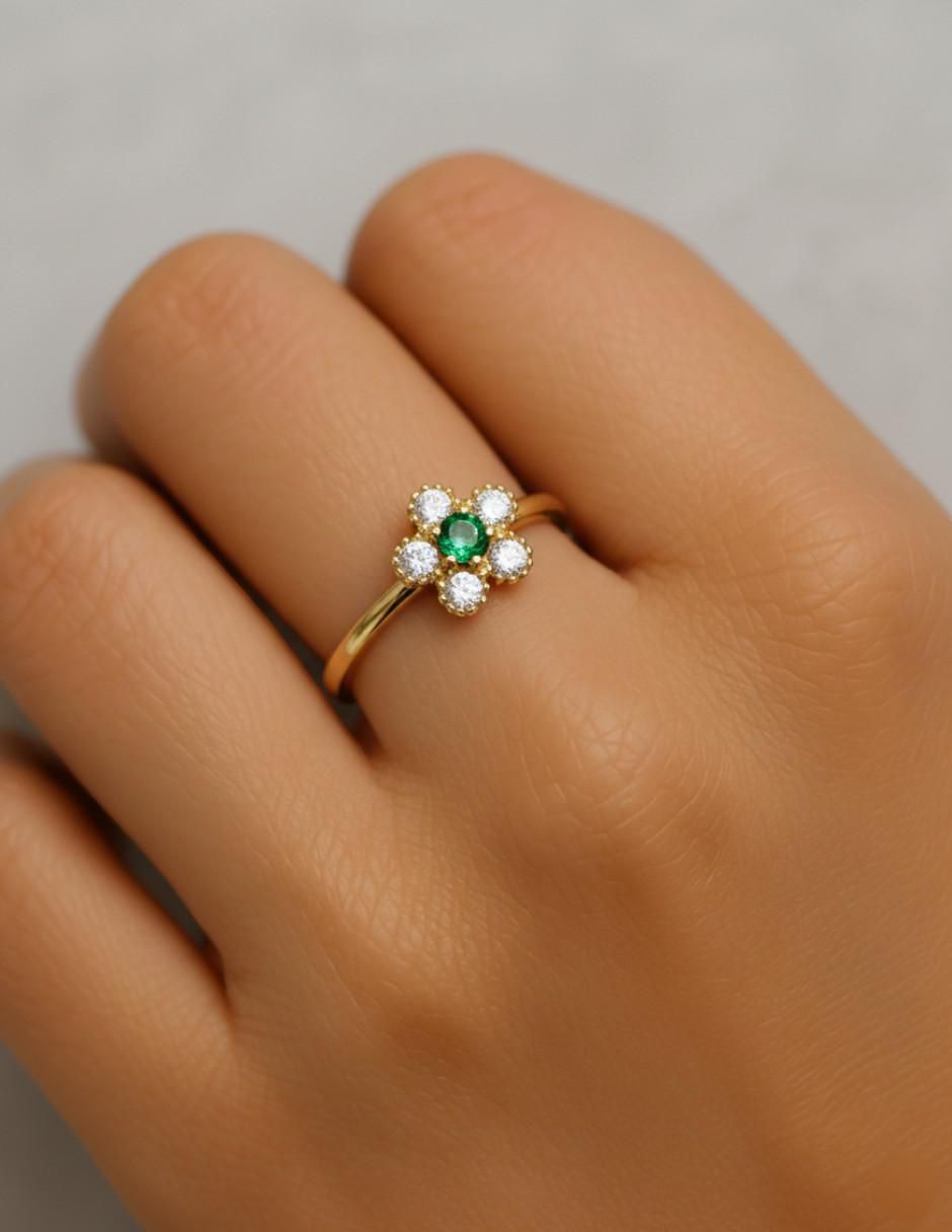Anillo de flor 10 k de oro zirconia brillante 4