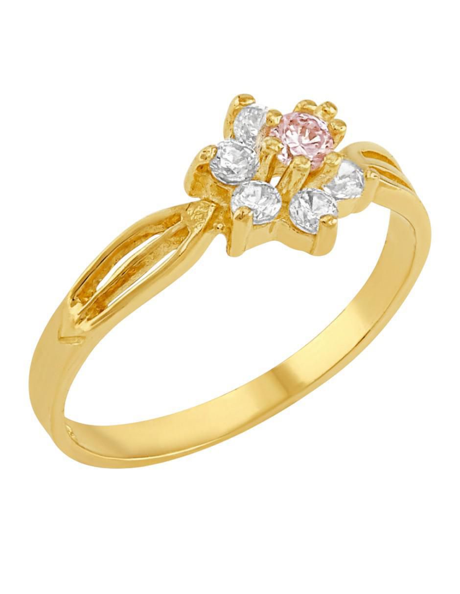 Anillo de flor 10 k de oro zirconia brillante