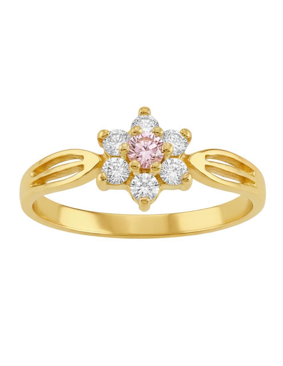 Anillo de flor 10 k de oro zirconia brillante 2
