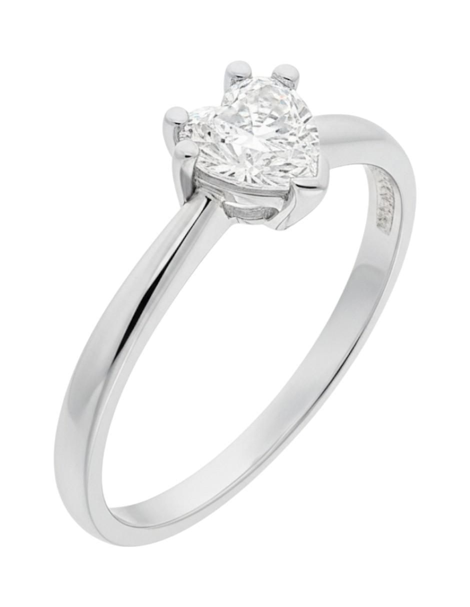 Anillo de corazón 10 k de oro blanco zirconia pulido